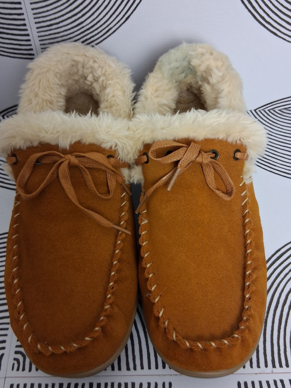 Orthofeet Womens 10 Wide Brown Faux Fur Lined Comfort Slip On Moccasin Slippers - Picture 2 of 13